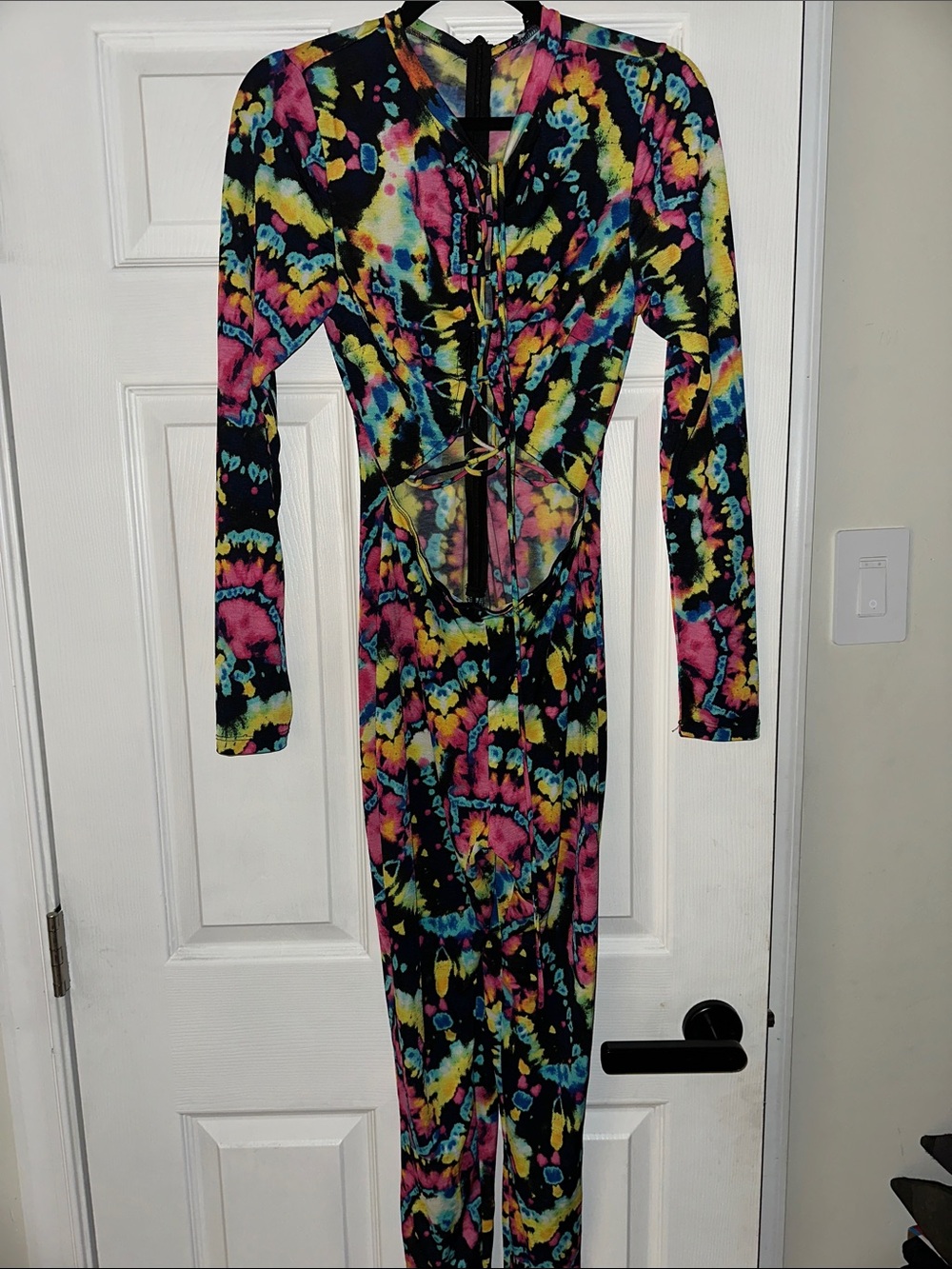 Fashion Nova Multicolor Tie-Dye Cutout Jumpsuit